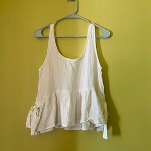 Pink Lily Cream Ruffle Tank Top Side Tie